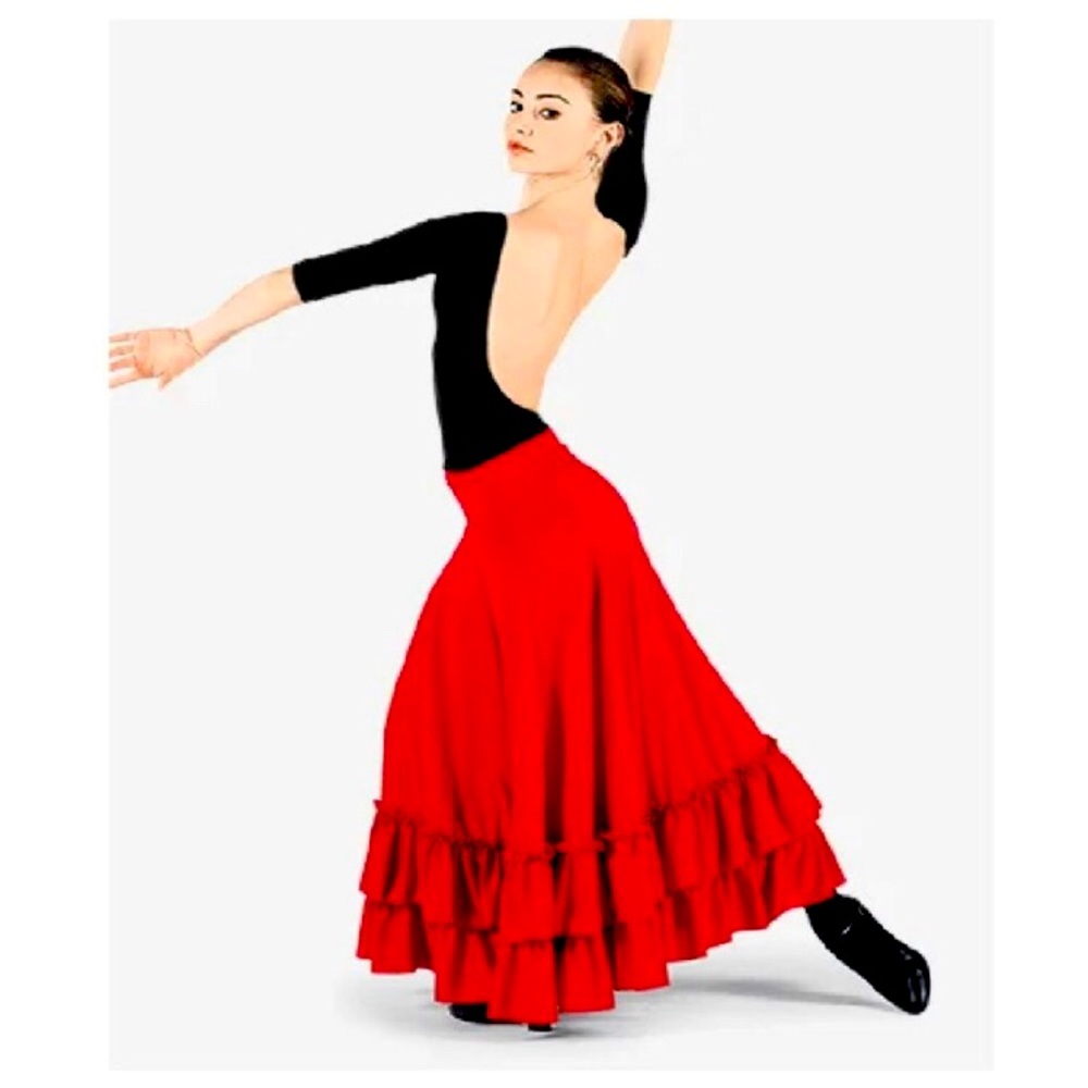 Red Ruffle 8 Panel Flamenco Skirt Sz S